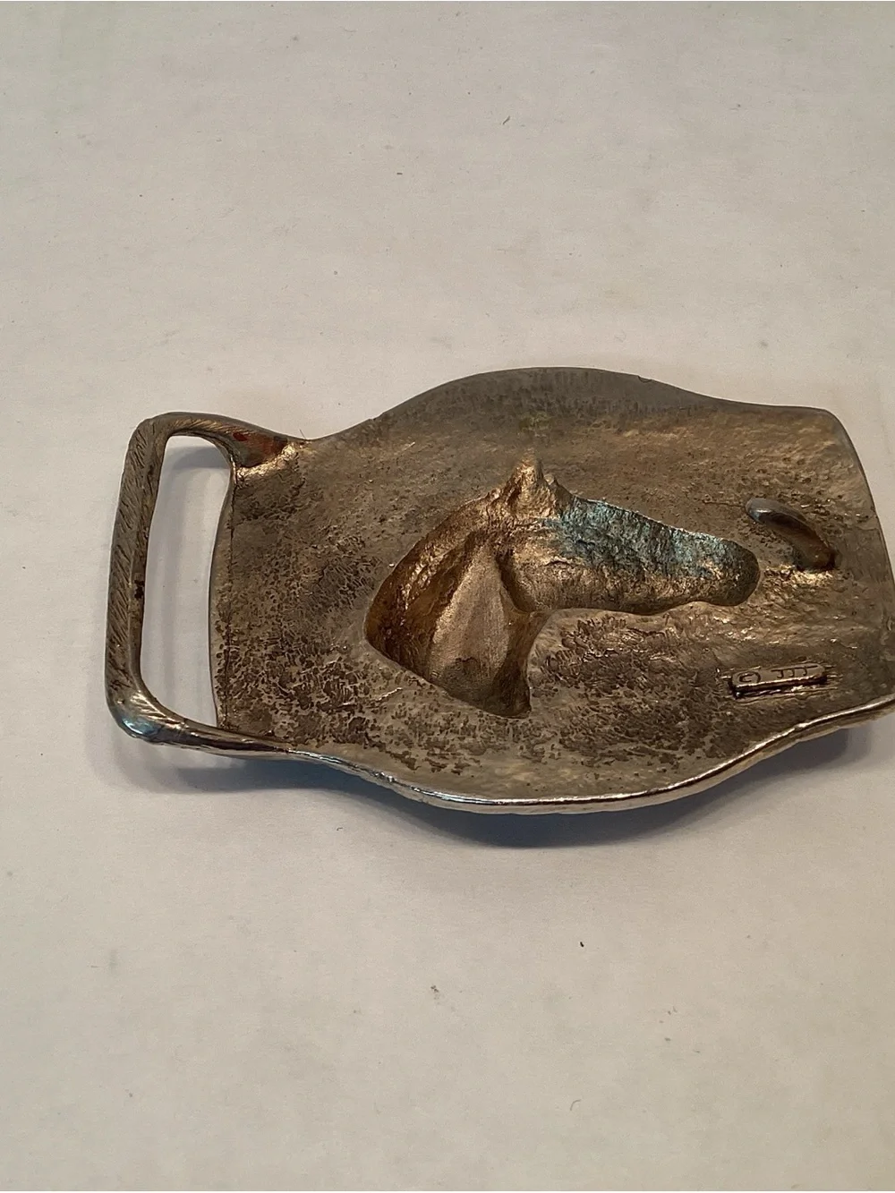 Vintage American Quarter Horse Belt Buckle Gold Tone Brass JJJ Heavy Equestrian